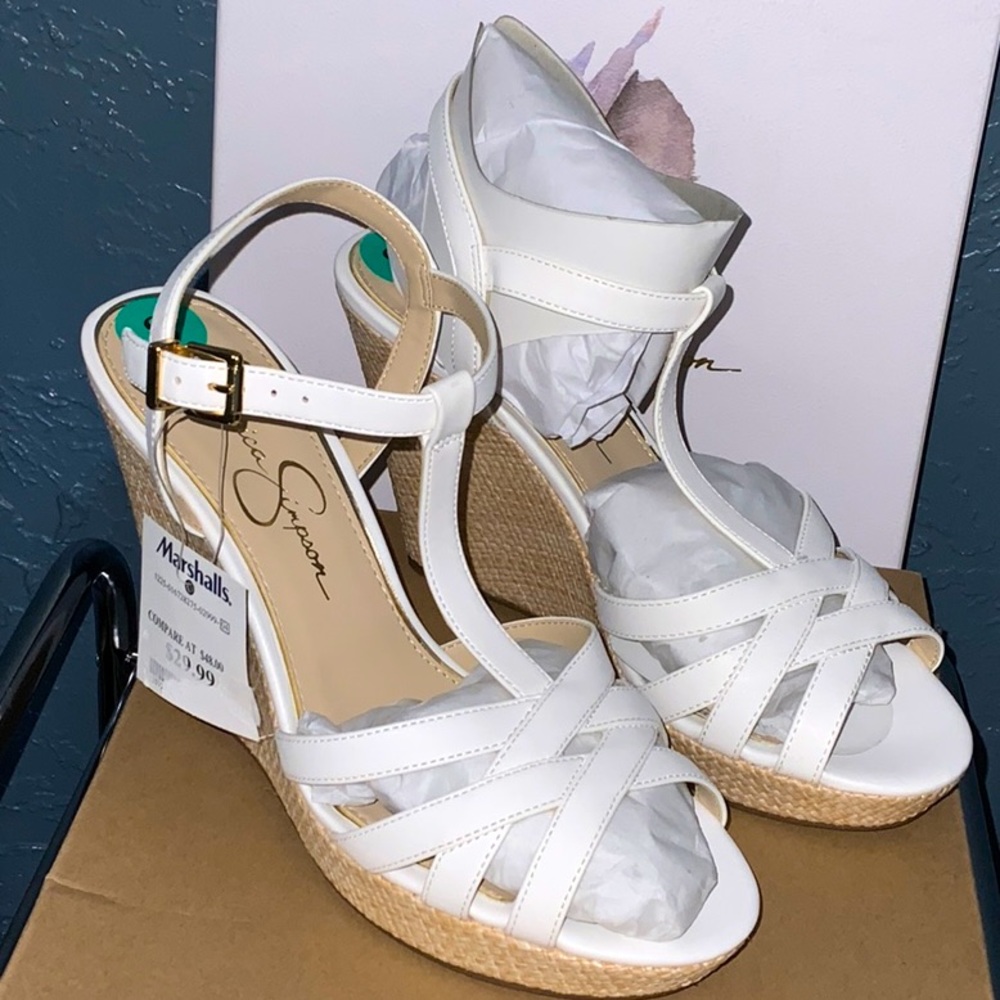 Jessica Simpson white wedges size 8